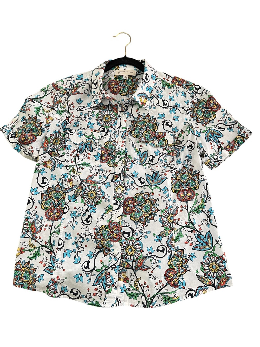 Jones New York White Floral Button-Up Shirt Size L - Picture 1 of 8